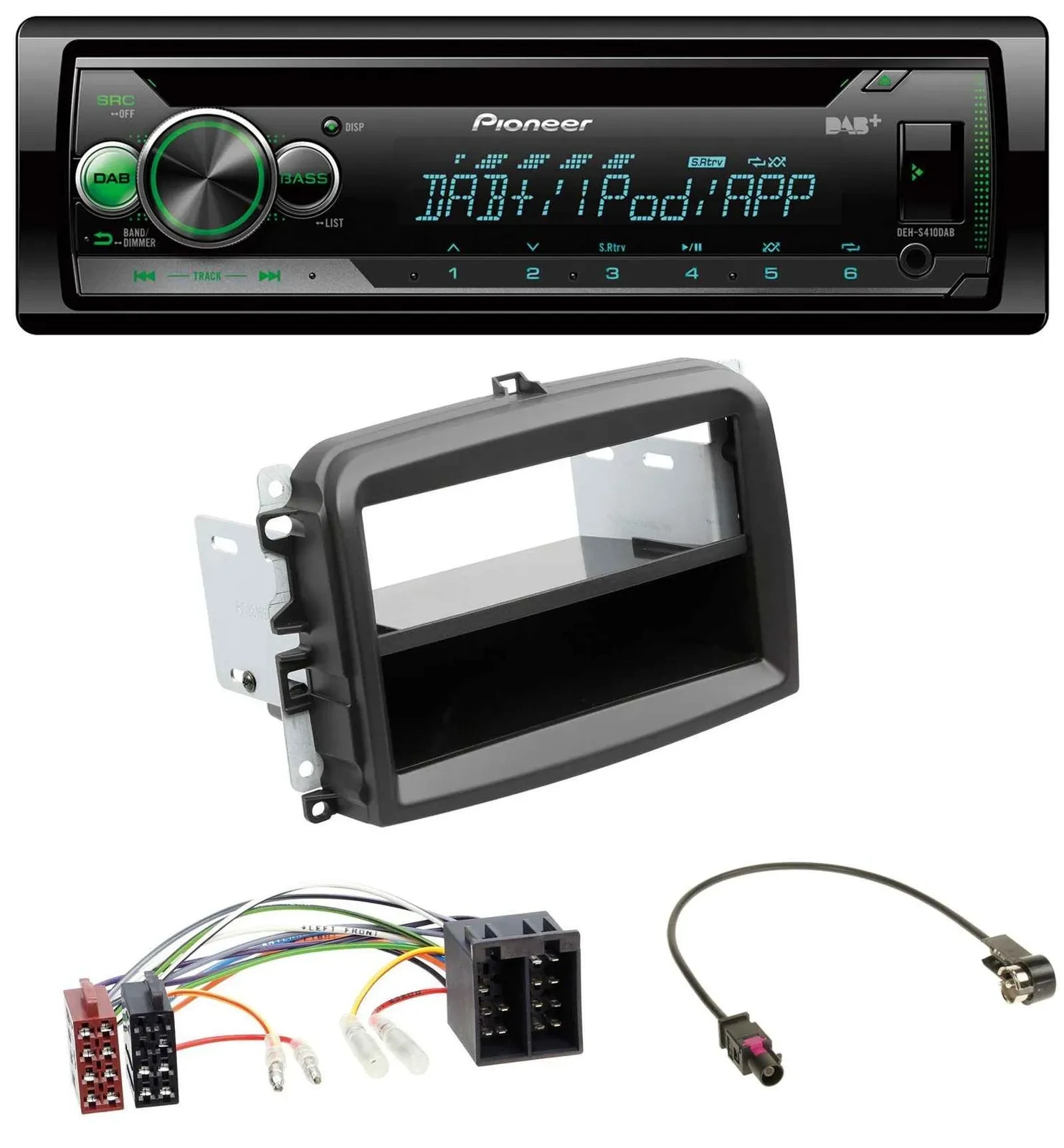 Pioneer USB MP3 DAB AUX CD Autoradio für Fiat 500L (mit ISO, ab 2012)