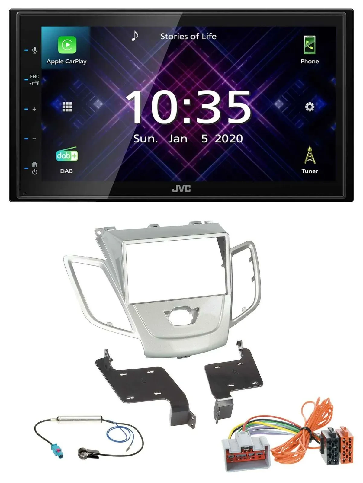JVC DAB 2DIN MP3 Bluetooth USB Autoradio für Ford Fiesta 08-10 silber