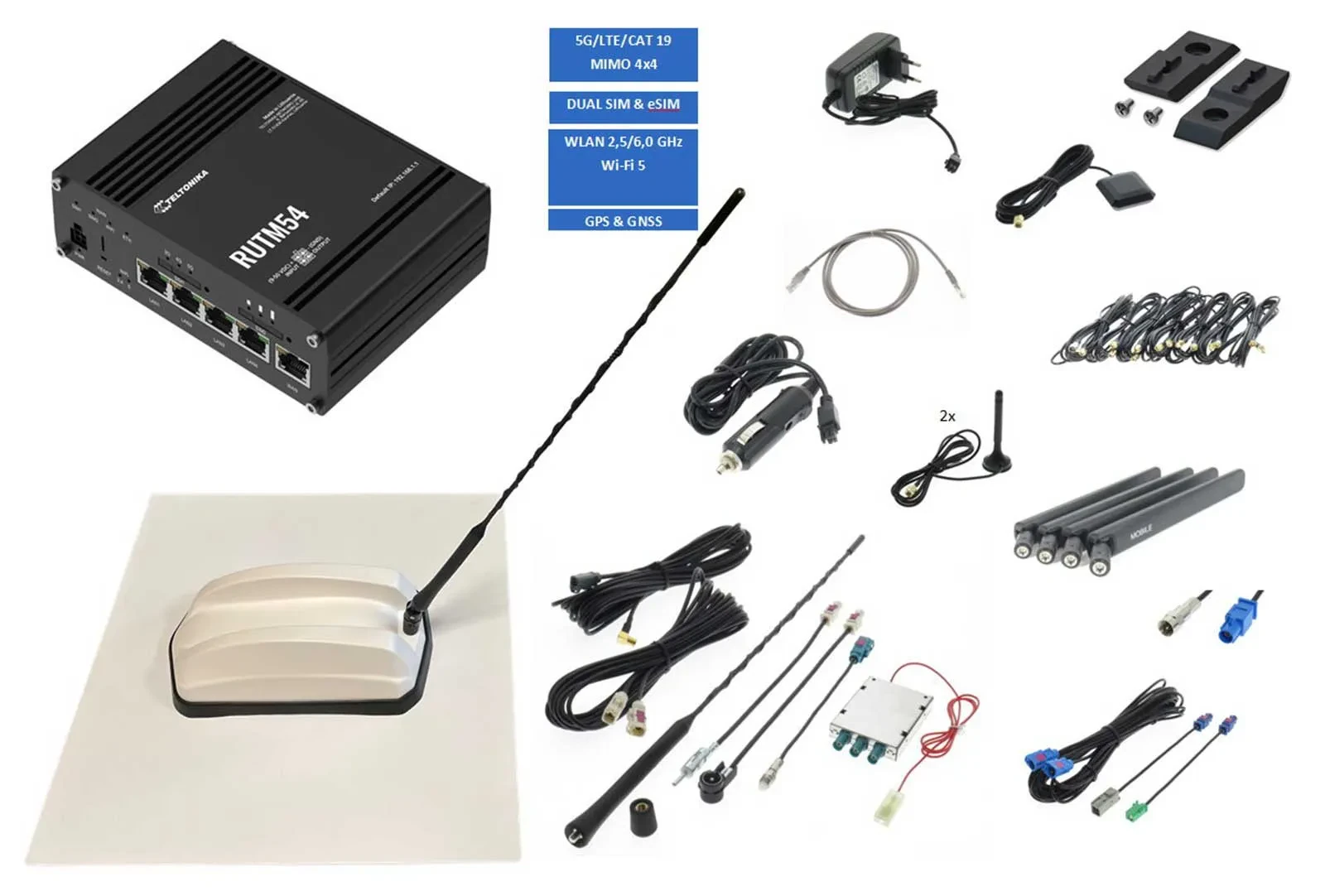 Teltonika 5G LTE WLAN Router RUTM54 ANT630 weiß Träger 15903 TEL-RUTM54-630-3