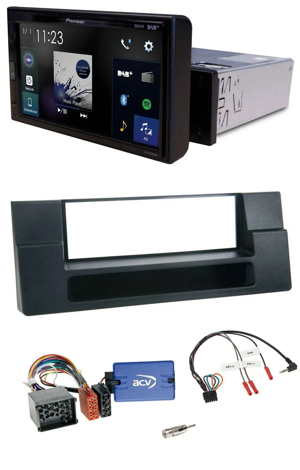 Pioneer DAB Lenkrad Bluetooth USB Autoradio für BMW 5er Ablage Rundpin