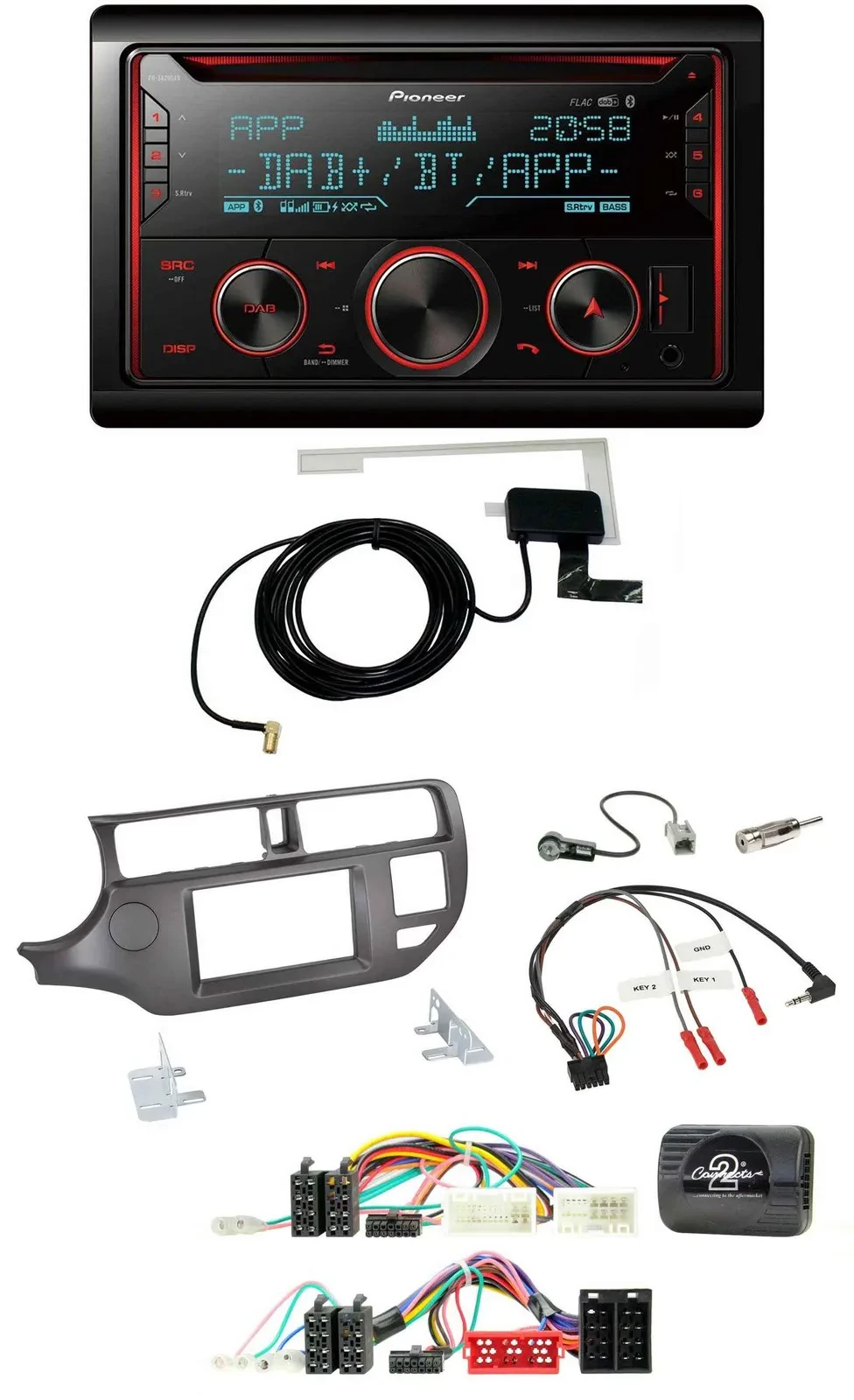 Автомагнитола Pioneer 2DIN DAB USB CD Bluetooth для Kia Rio 2011–2015, антрацит, с управлением на руле