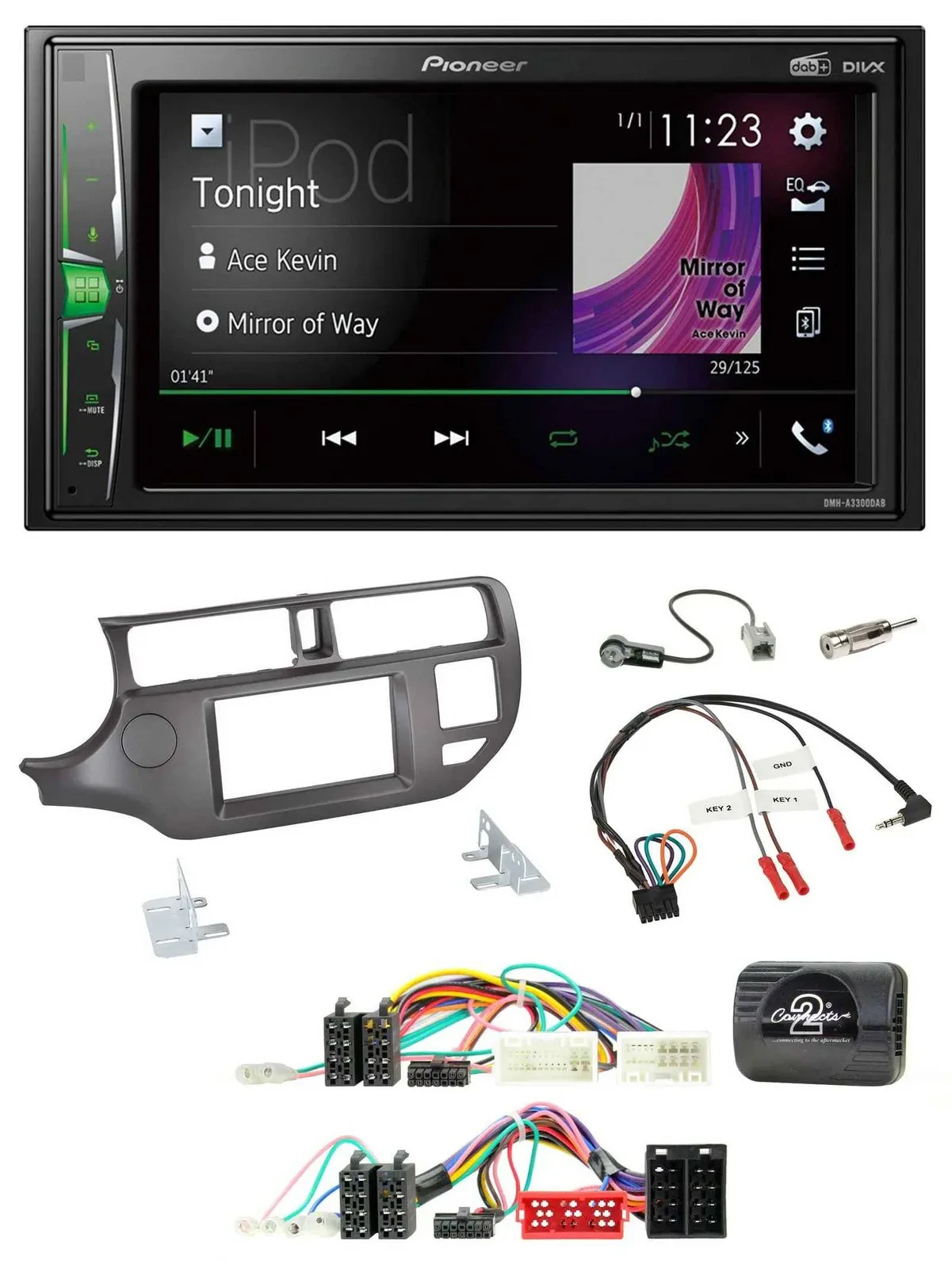 Автомагнитола Pioneer 2DIN, DAB, USB, Bluetooth, для Kia Rio 2011–2015 (UB), антрацит, поддержка управления на руле