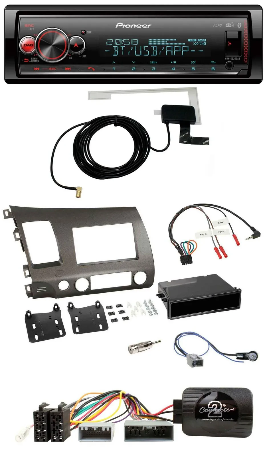 Pioneer Bluetooth DAB USB Lenkrad Autoradio für Honda Civic Hybrid 2006-2010 ant