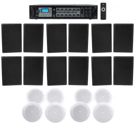 6-Zone Amplifier+12 Black Wall+8 JBL 8" Ceiling Speakers For Restaurant/Bar/Cafe