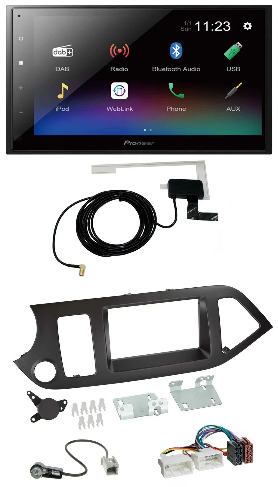 Автомагнитола Pioneer 2-DIN, DAB, Bluetooth, USB для Kia Picanto (с 2011), без Start-Stop