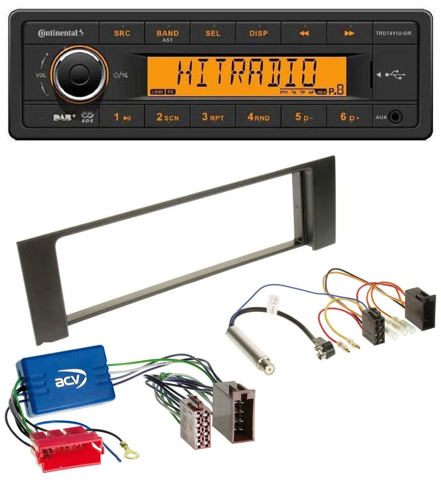 Автомагнитола Continental 1DIN DAB MP3 USB AUX для Audi A4 B6 2000–2004