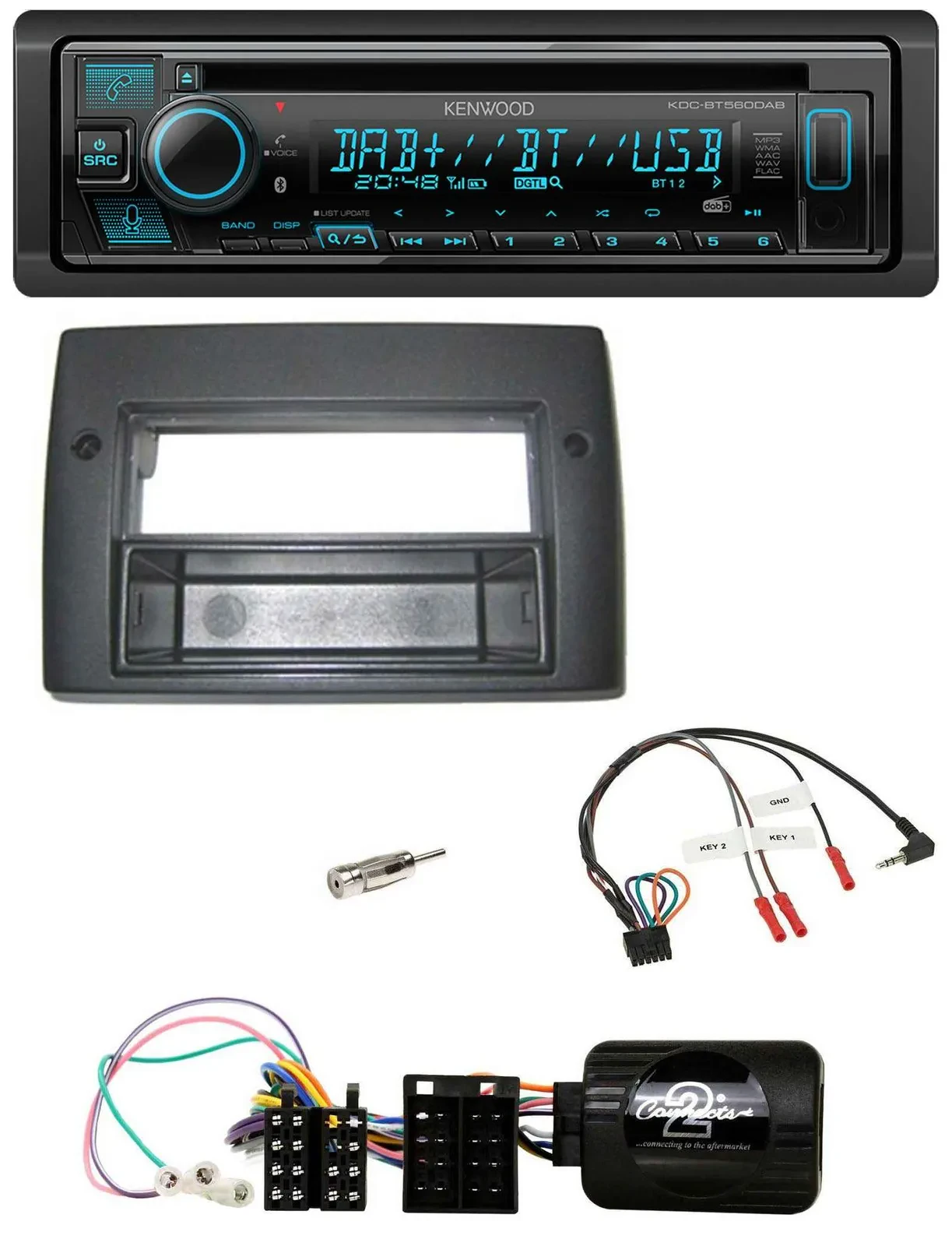 Автомагнитола для Fiat Stilo 2001–2007 Kenwood Bluetooth, DAB, CD, USB, поддержка управления на руле