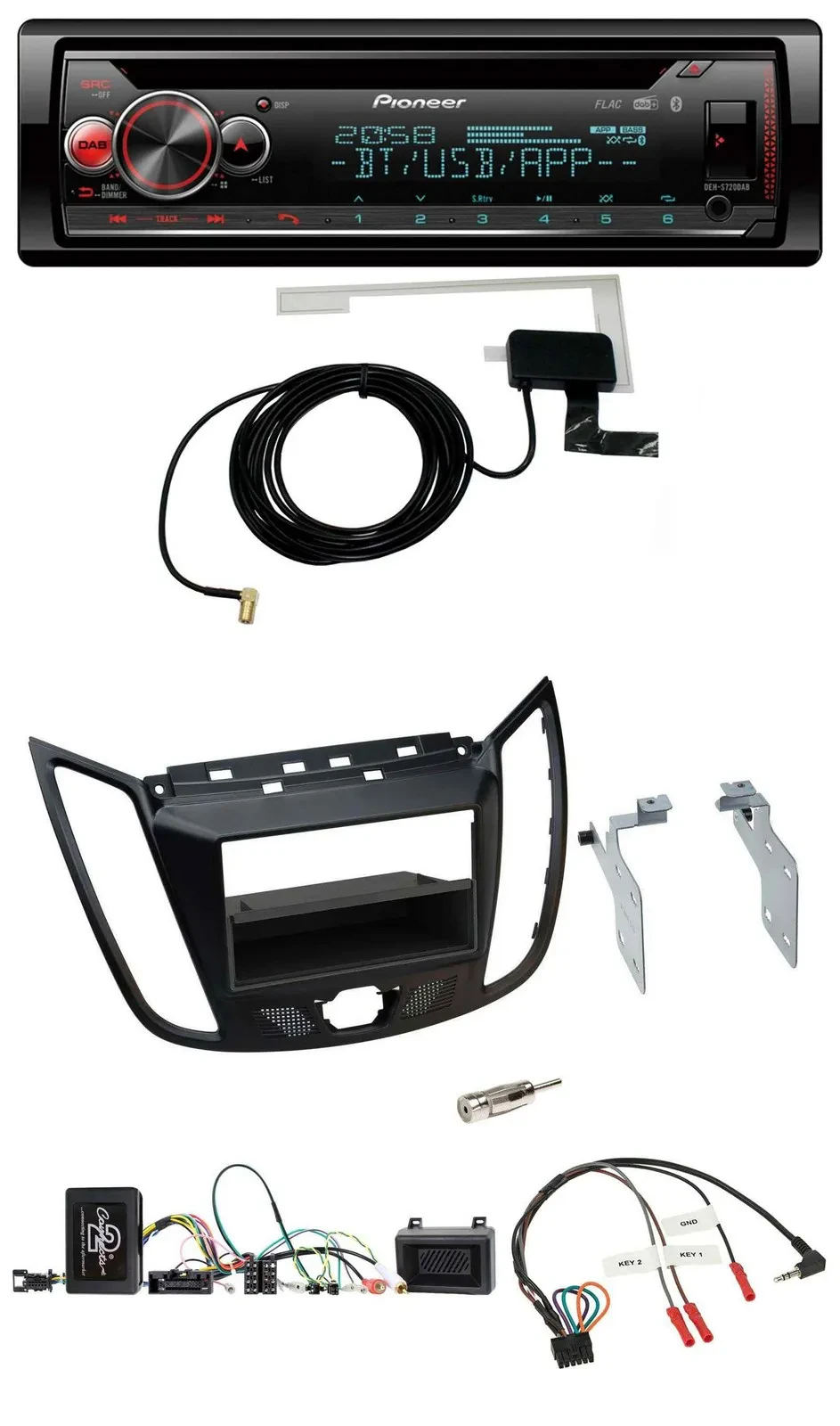 Pioneer DAB CD Lenkrad USB Bluetooth Autoradio für Ford C-Max Kuga matt schwarz