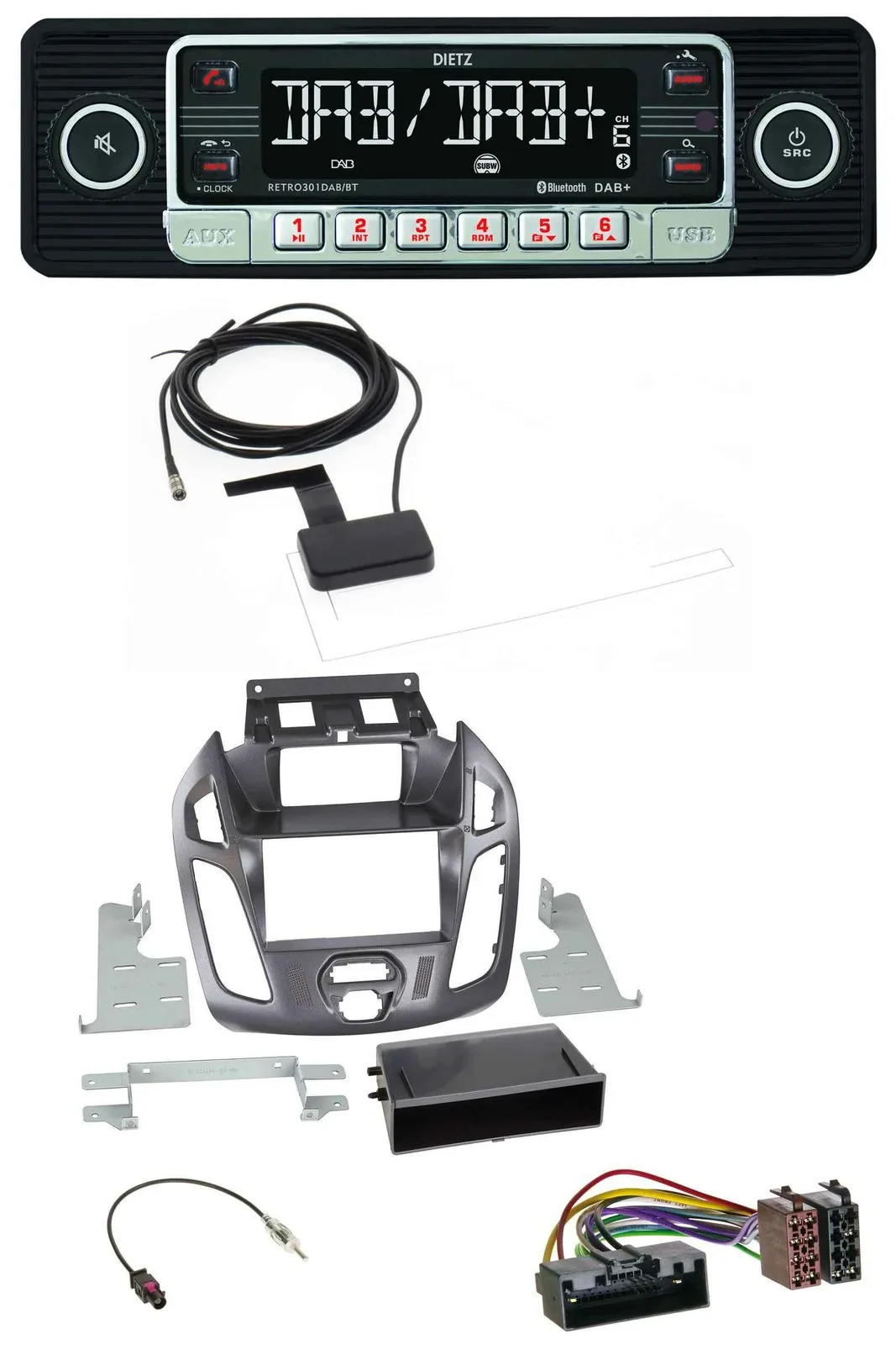 Dietz DAB Bluetooth USB MP3 Autoradio für Ford Transit Connect 12-18 Display Peg
