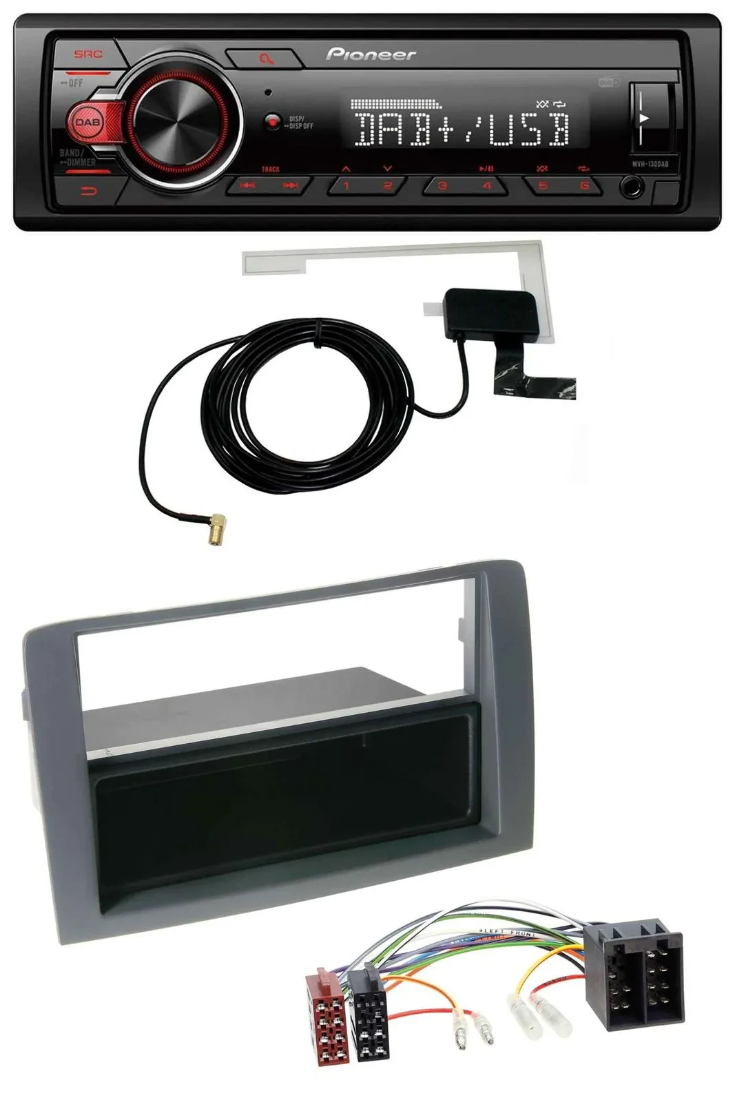 Автомагнитола Pioneer 1DIN MP3 DAB USB AUX для Fiat Idea (350, 2003–2011), серый