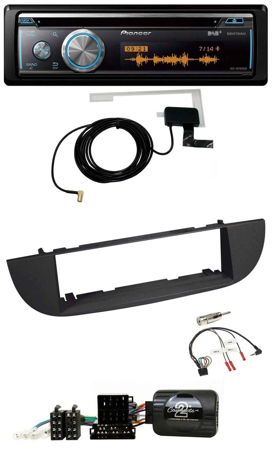 Автомагнитола Pioneer Bluetooth DAB USB CD для Fiat 500 (с 2007), черная