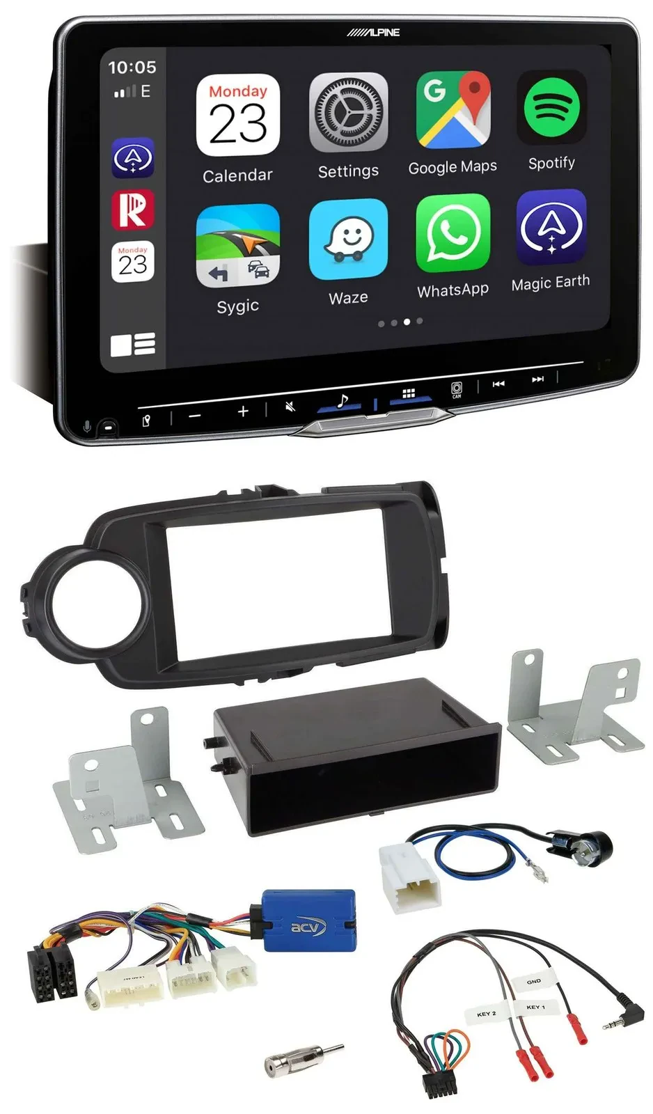 Автомагнитола Alpine 28-P Bluetooth USB DAB для Toyota Yaris (с 2014), черный