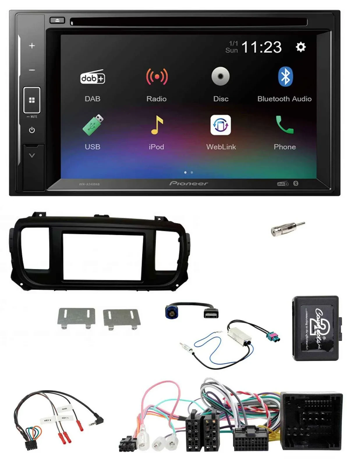 Pioneer Bluetooth Lenkrad USB 2DIN DAB DVD Autoradio für Citroen Jumpy Spacetour