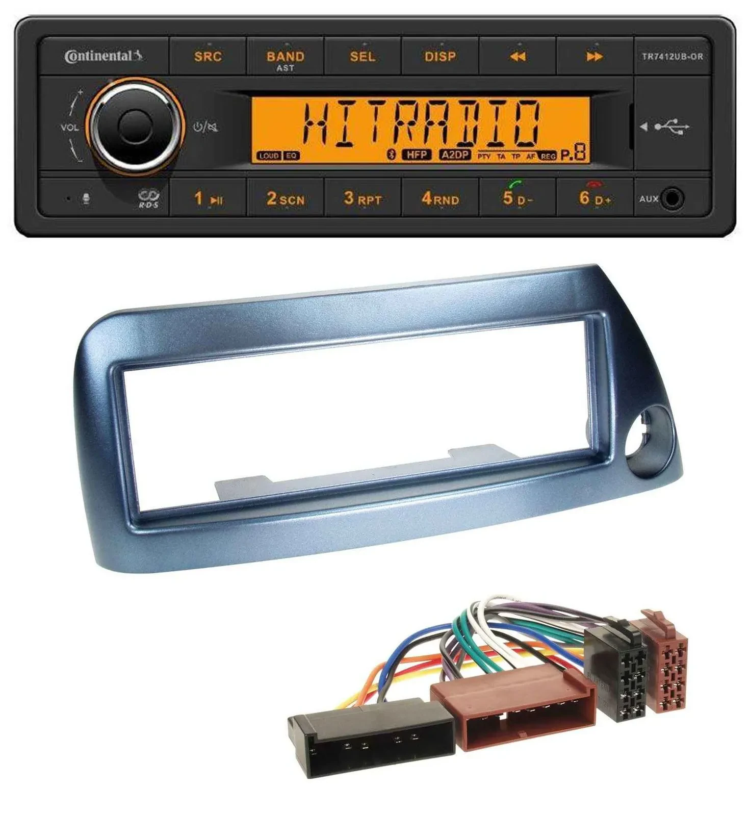 Continental MP3 Bluetooth AUX USB Autoradio für Ford Ka bis 2008 blau-metallic