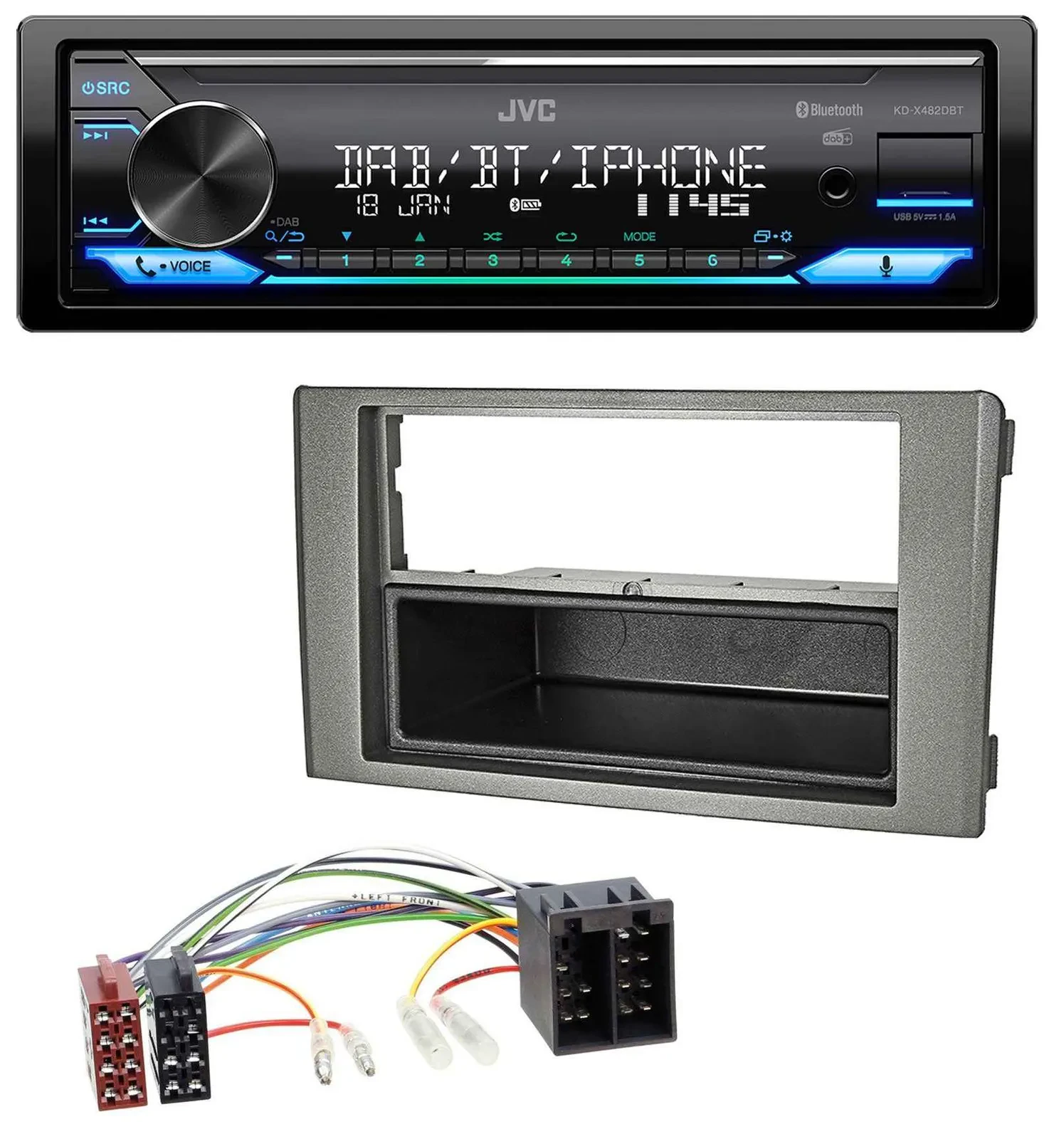JVC Bluetooth DAB USB MP3 Autoradio für Iveco Daily (06-14) dunkelgrau