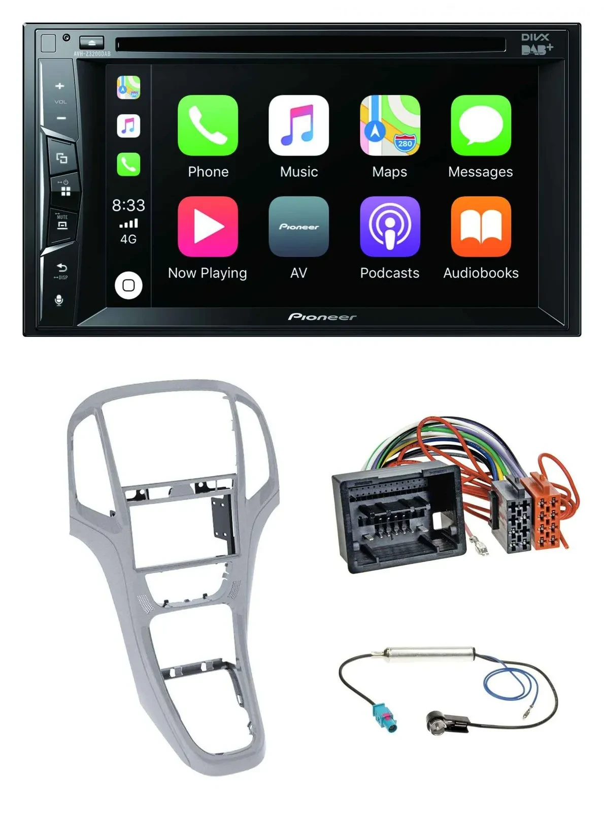 Автомагнитола Pioneer 2DIN Bluetooth USB DVD DAB для Opel Astra J (с 2009), платиновый