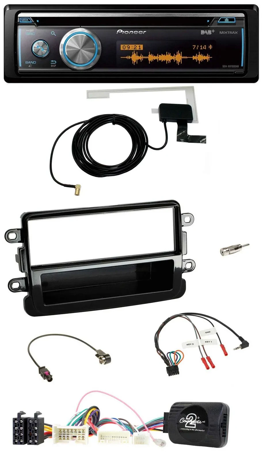 Автомагнитола для Dacia (с 2012) Pioneer Bluetooth DAB USB CD, поддержка кнопок на руле, цвет черный глянец