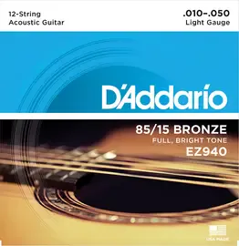Струны для 12-струнной акустической гитары D'Addario EZ940 10-50, бронза