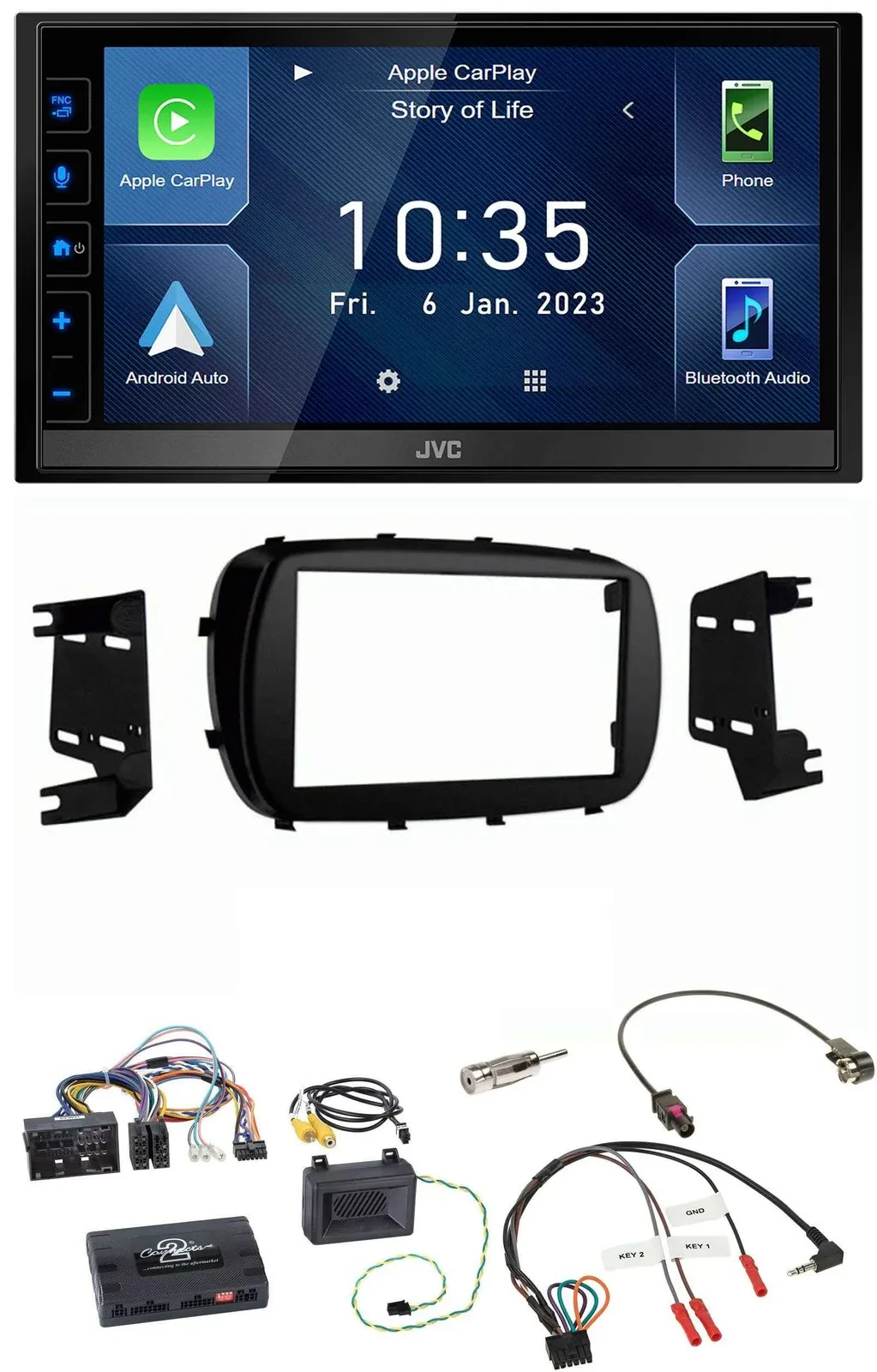 JVC DAB Bluetooth Lenkrad USB 2DIN Autoradio für Fiat 500X ab 2014