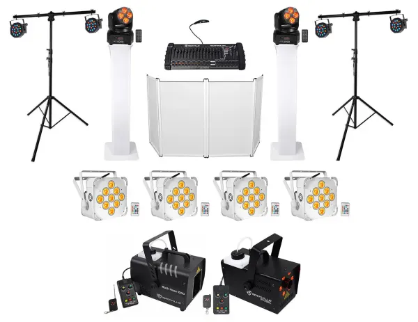 DJ Package Facade+Totems+Stands+White Pars+Moving Heads+Fogger+Hazer+Controller