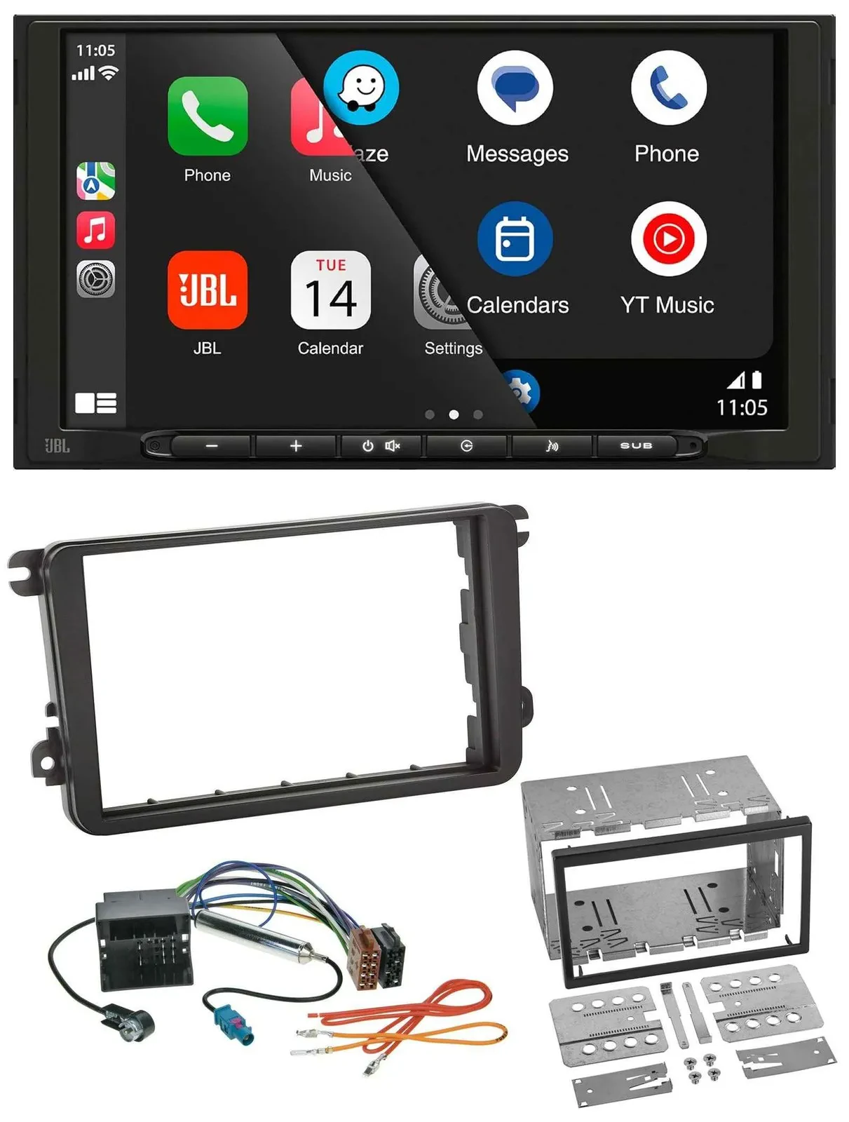 Автомагнитола JBL 2DIN, DAB, Bluetooth, USB для VW Passat 2005–2014, Polo 2009–2014, Scirocco