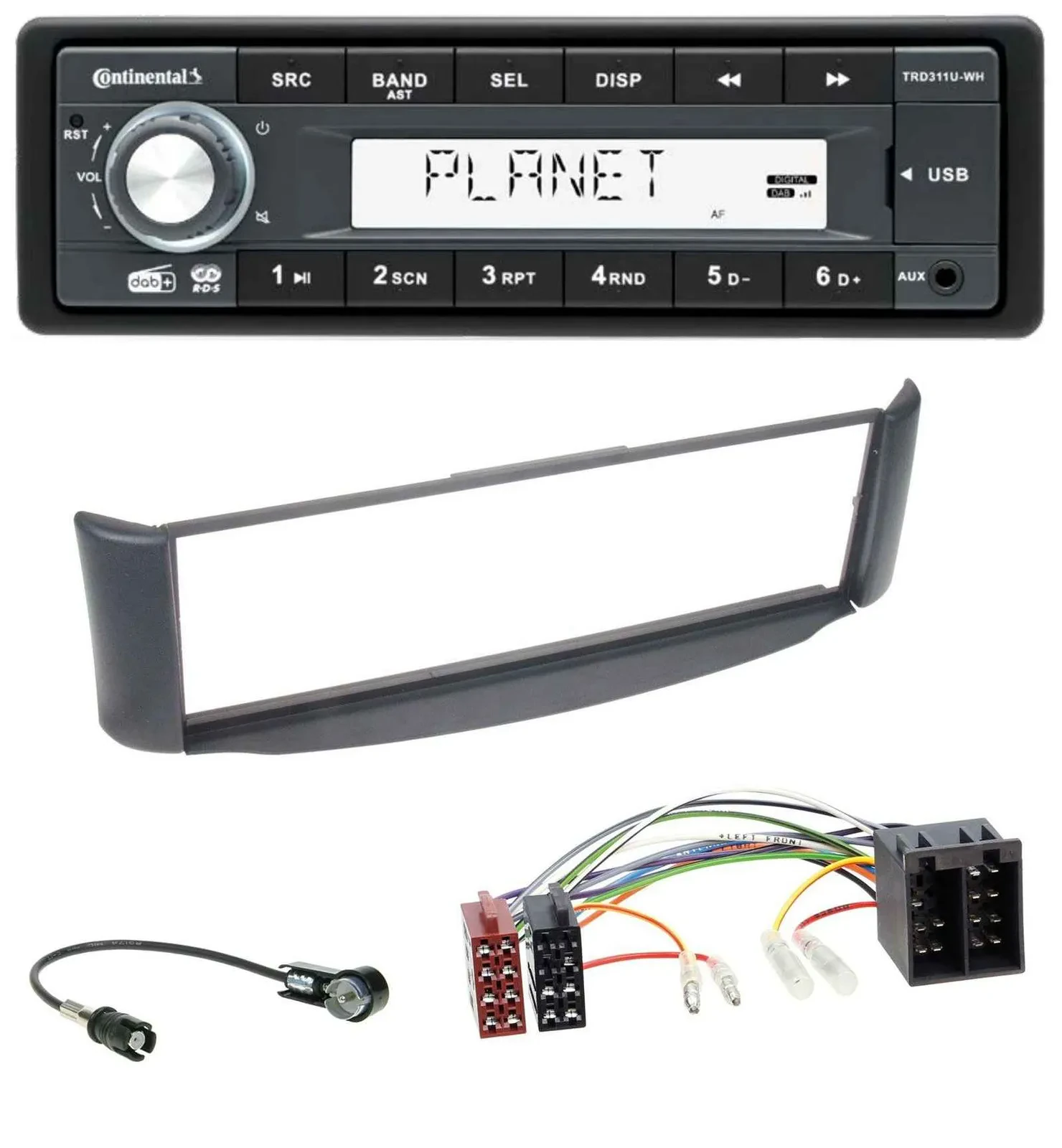 Continental MP3 AUX USB DAB 1DIN Autoradio für Smart ForTwo 450 grau ohne Metall