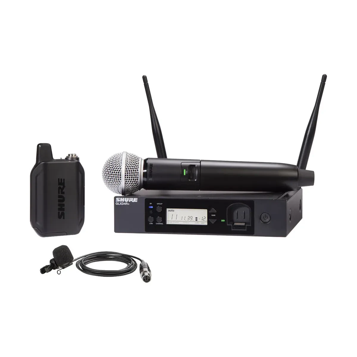 Shure GLXD124R+ Digital Wireless Combo System with SM58 Handheld and WL185M Lava
