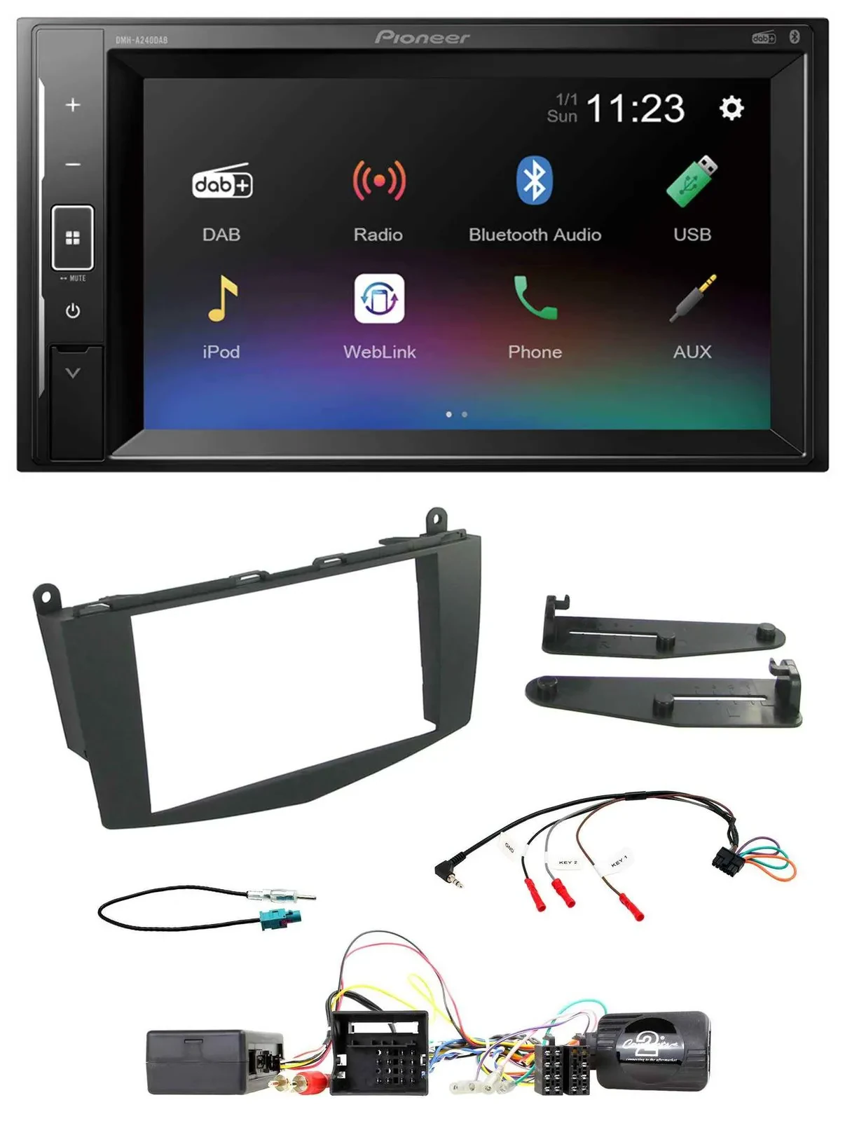 Pioneer DAB Lenkrad 2DIN Bluetooth USB Autoradio für Mercedes C W204 Aktivsystem