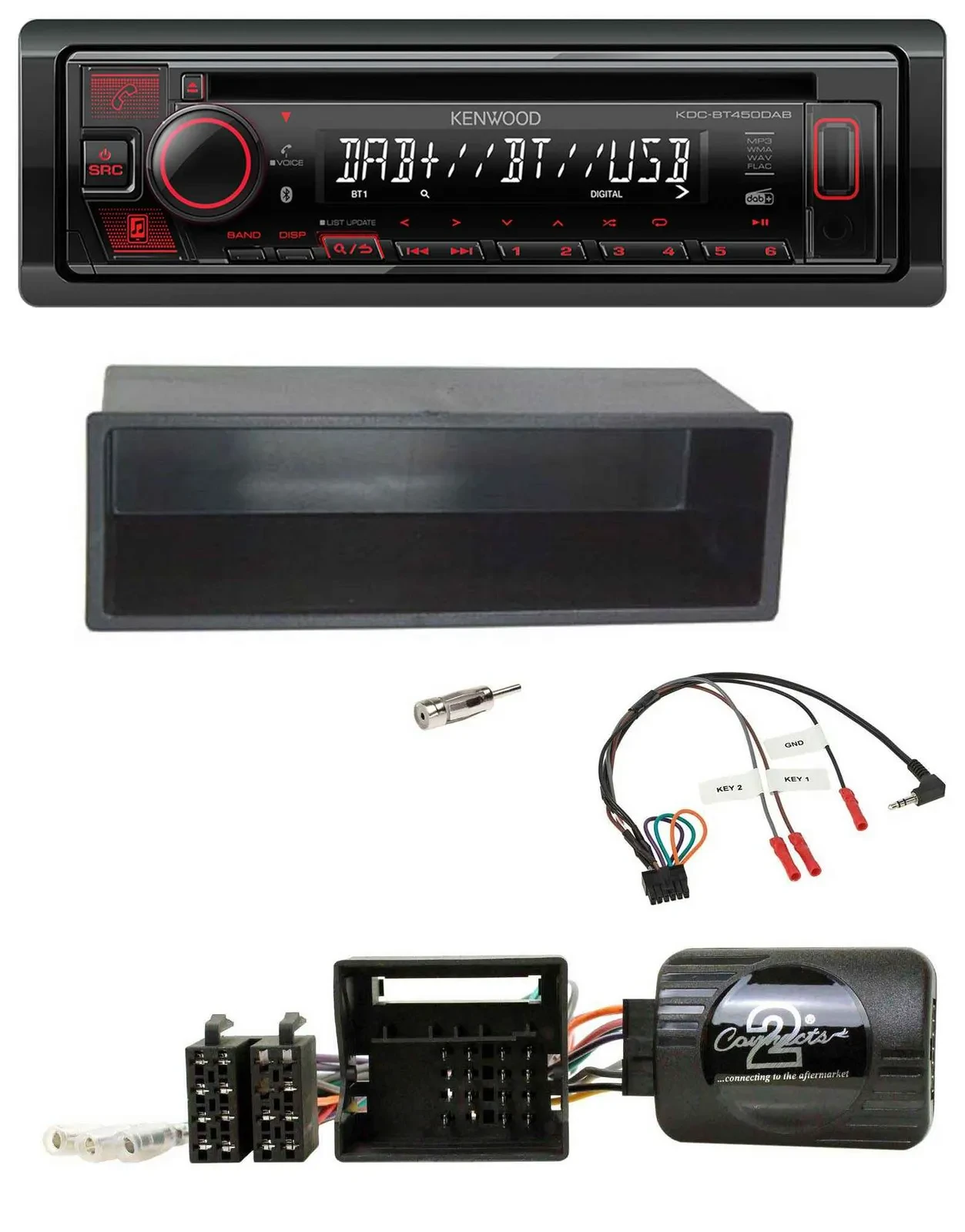 Kenwood Lenkrad CD USB Bluetooth DAB Autoradio für Citroen C2 2006-2010 C3 2006-