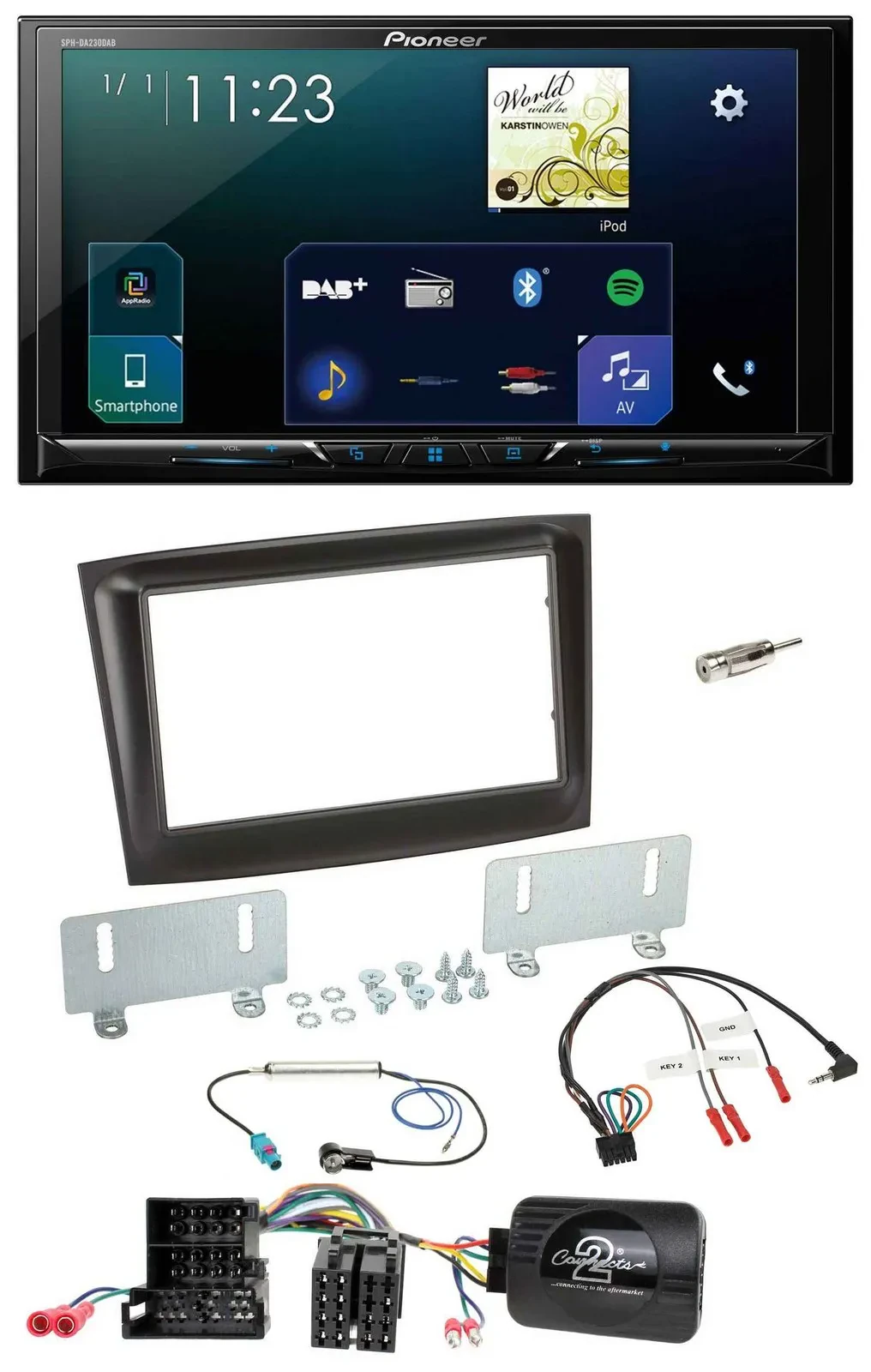 Автомагнитола для Fiat Doblo Pioneer 2DIN, Bluetooth, USB, DAB, Mini-ISO, поддержка управления с руля (с 2015 г.)