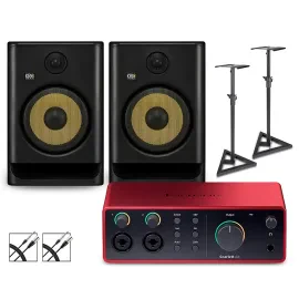 Focusrite 4i4 Gen4 with KRK ROKIT G5 Studio Monitor Pair w/Stands/Cables ROKIT 8