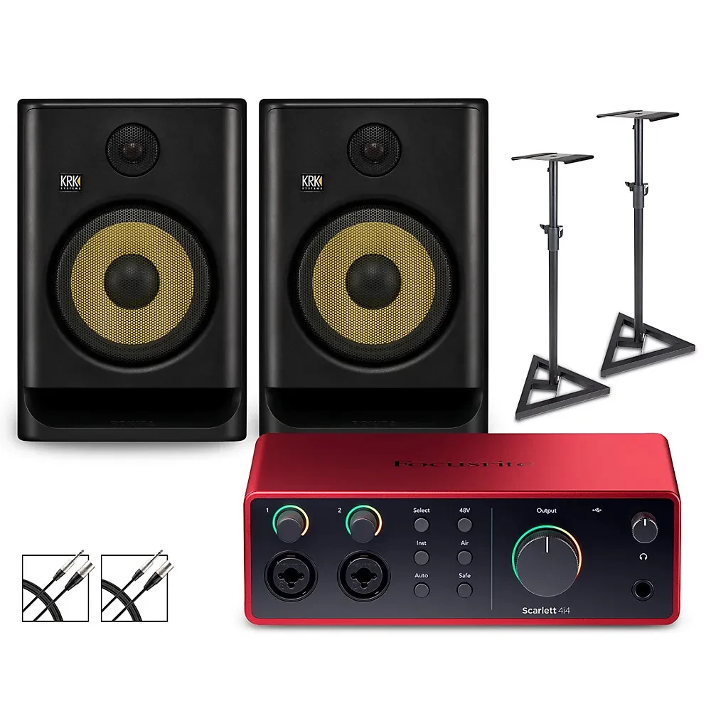 Focusrite 4i4 Gen4 with KRK ROKIT G5 Studio Monitor Pair w/Stands/Cables ROKIT 8