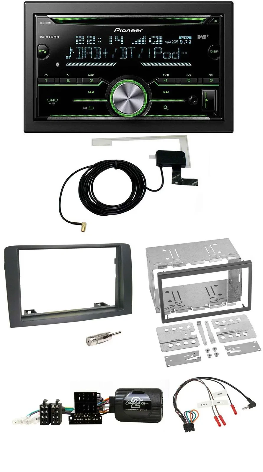 Автомагнитола Pioneer 2DIN, CD, USB, Bluetooth, DAB, серый, для Fiat Idea (2006–2012), поддержка кнопок на руле