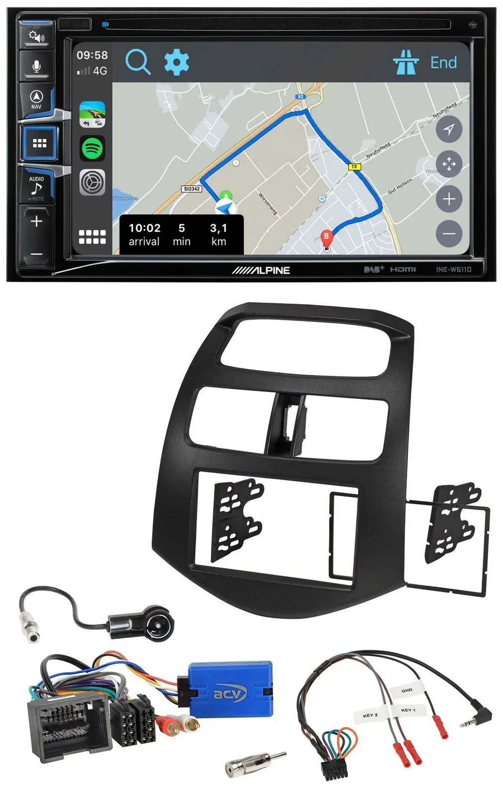 Alpine DAB TMC Bluetooth 2DIN USB Lenkrad Navigation für Chevrolet Spark 2013-20
