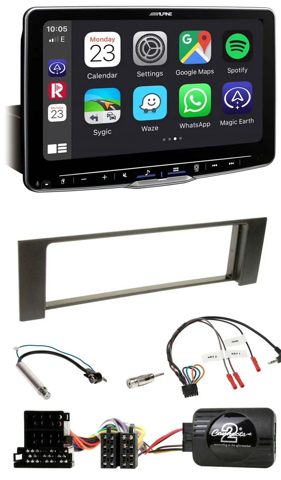 Автомагнитола Alpine Bluetooth USB DAB ISO для Audi A4 2000–2004 с поддержкой кнопок на руле