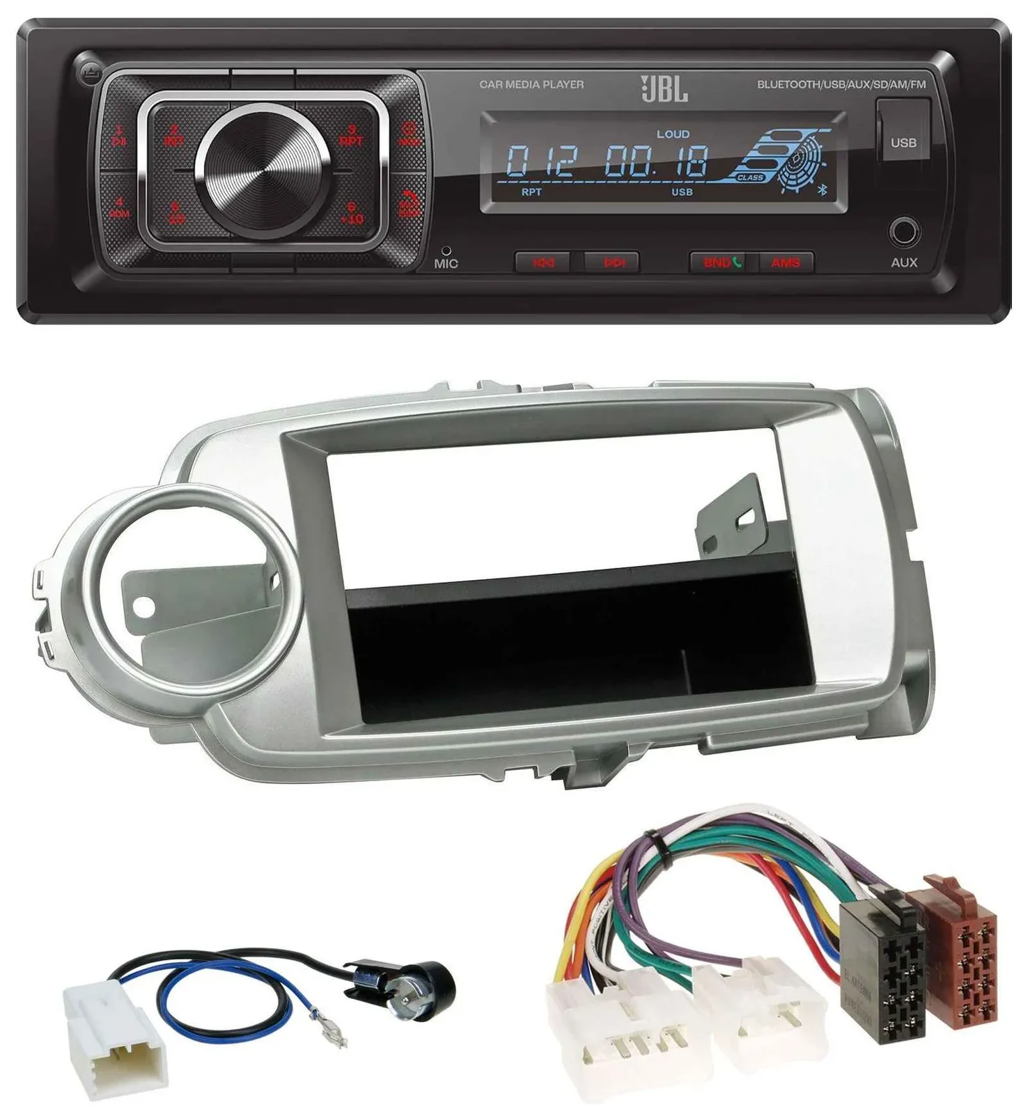 JBL SD AUX MP3 USB Bluetooth Autoradio für Toyota Yaris (11-14) - silber