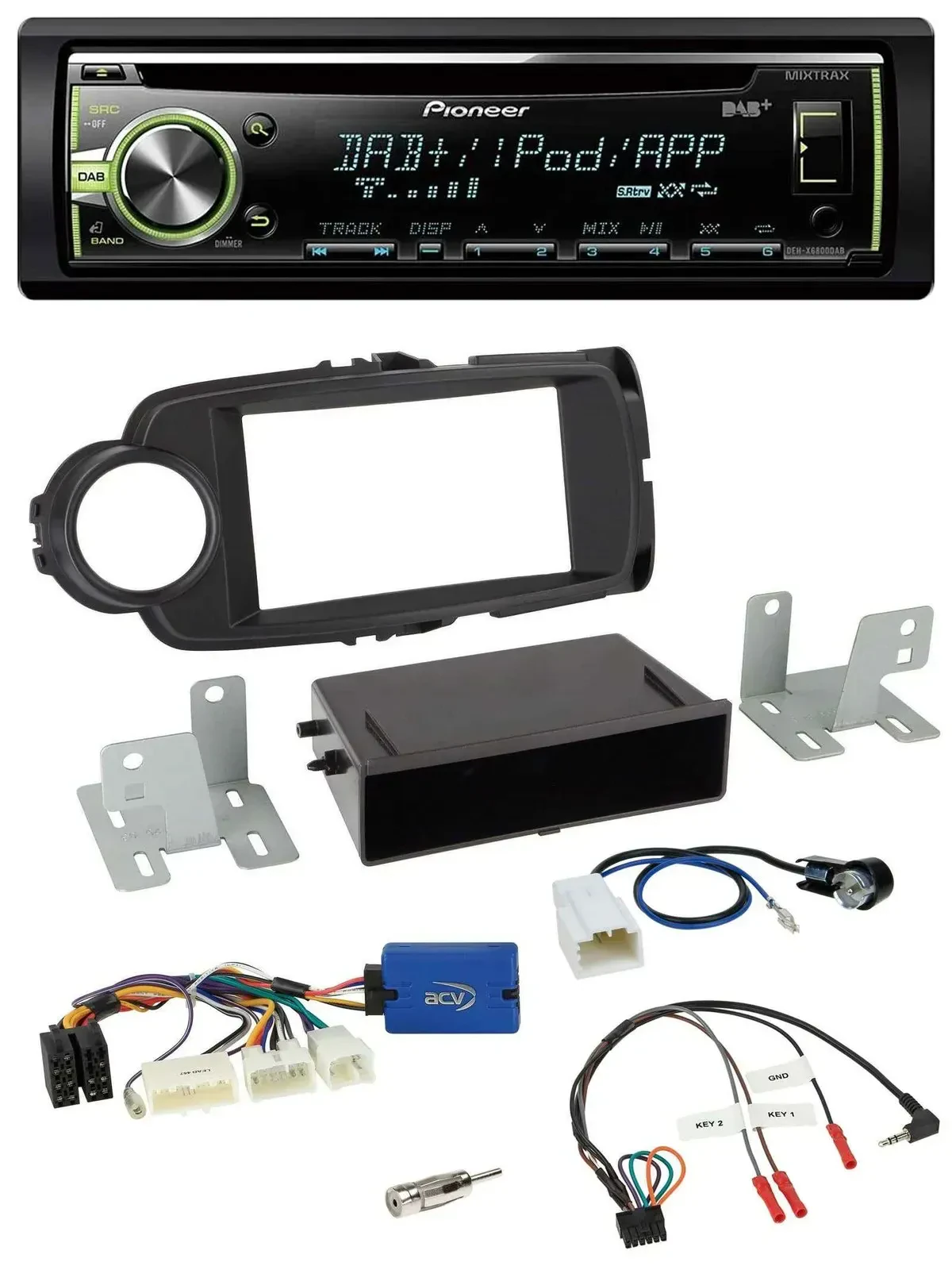 Автомагнитола Pioneer DAB USB MP3 CD для Toyota Yaris (с 2014), черный, 28-pin, поддержка управления с руля