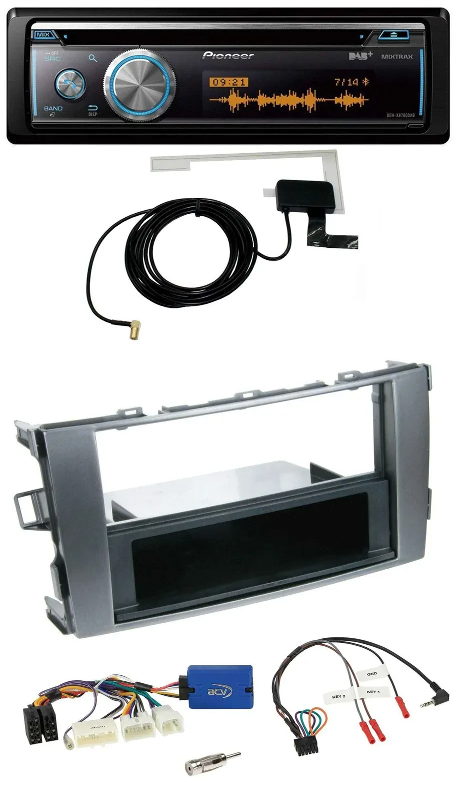 Автомагнитола для Toyota Auris 2011–2012 Pioneer Bluetooth, DAB, USB, CD, антрацит, поддержка кнопок на руле