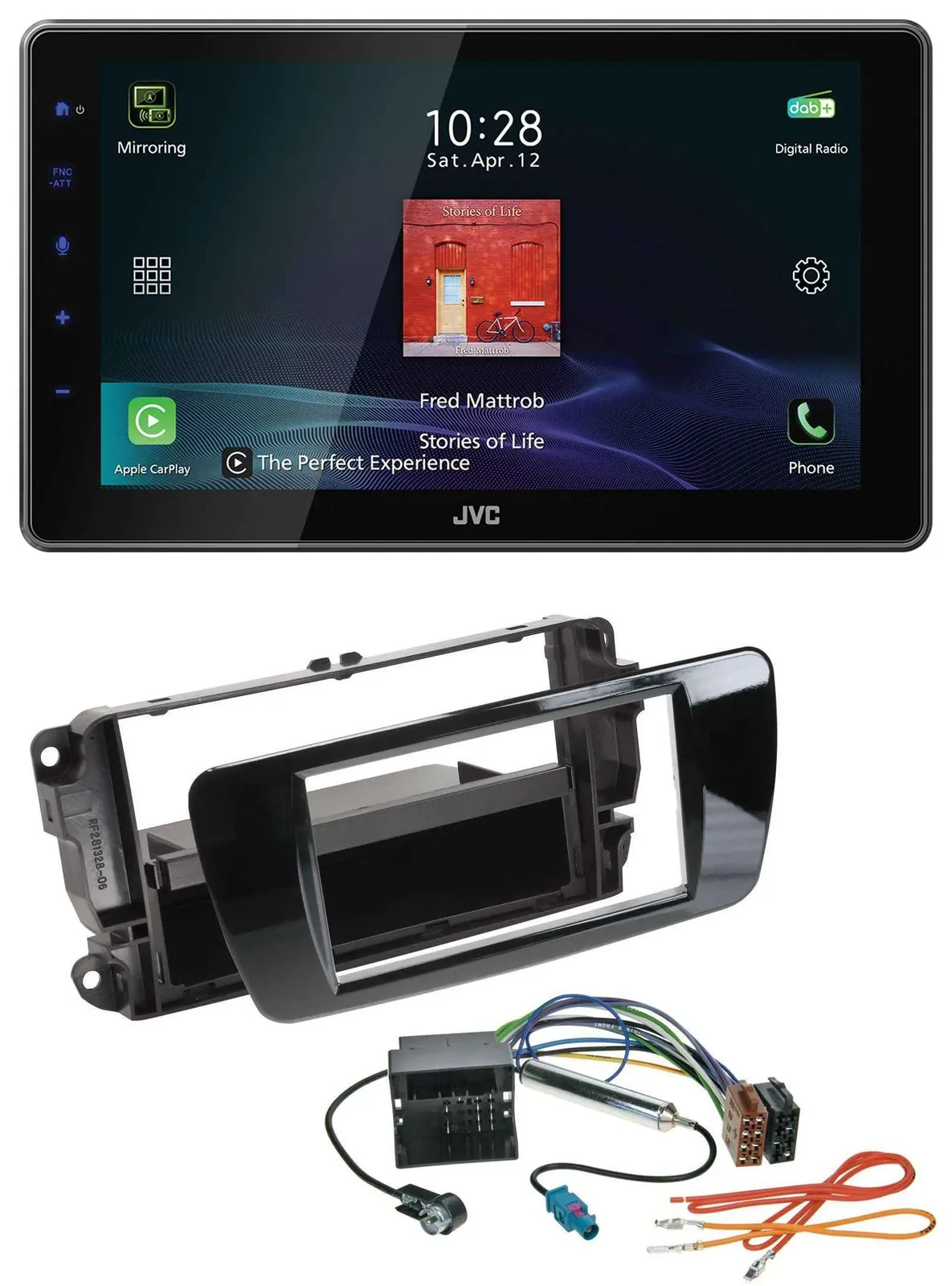 Автомагнитола для Seat Ibiza (с 2008) JVC DAB, Bluetooth, USB, цвет: чёрный (piano black)