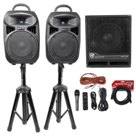 Rockville RPG082K Dual 8" Powered PA DJ Speakers/Bluetooth+Mic+Stands+Cables+Sub