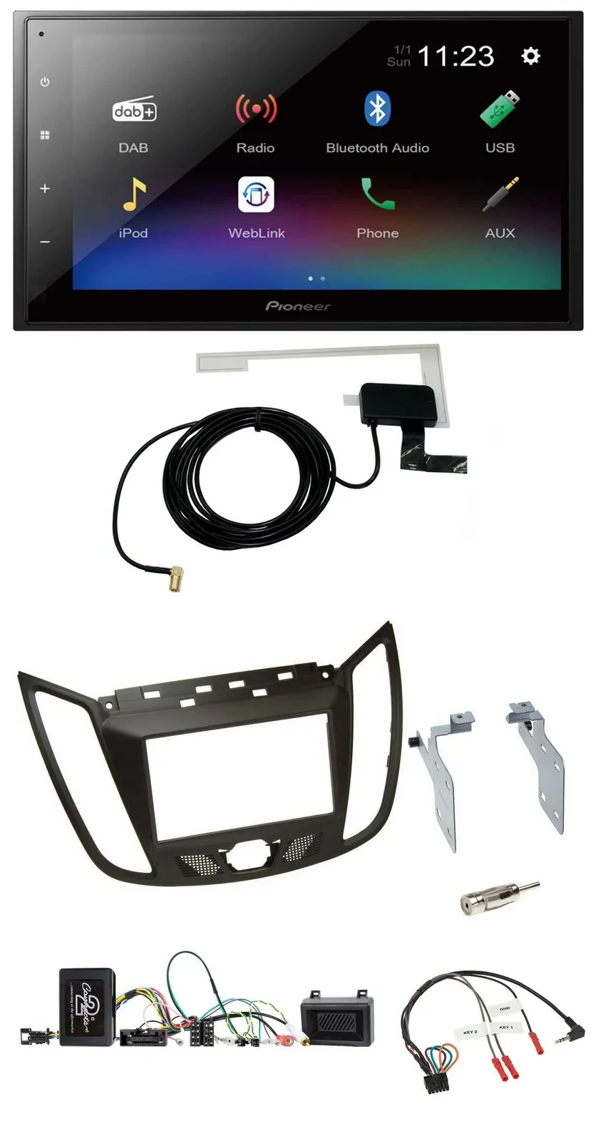 Автомагнитола для Ford C-Max Pioneer 2DIN, DAB, Bluetooth, USB, коричневый (с 2011)