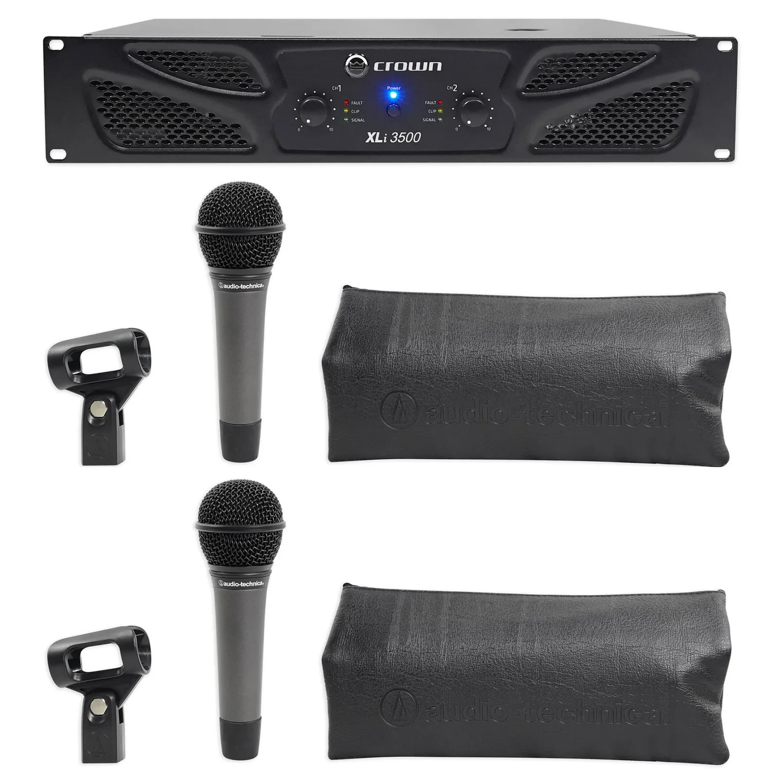 Crown Pro XLi3500 2700w 2-Ch PA Power Amplifier+(2) Audio Technica Microphones