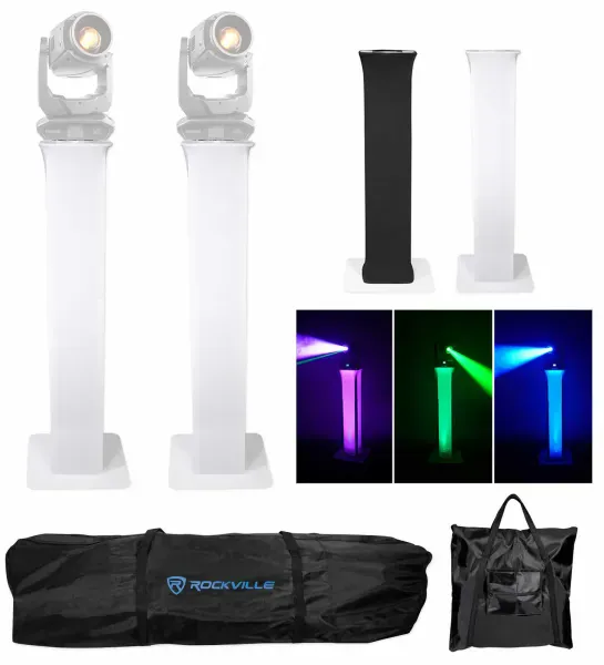 (2) Totem Stands+Black+White Scrims For (2) Chauvet Maverick Mk 2 Spot Lights