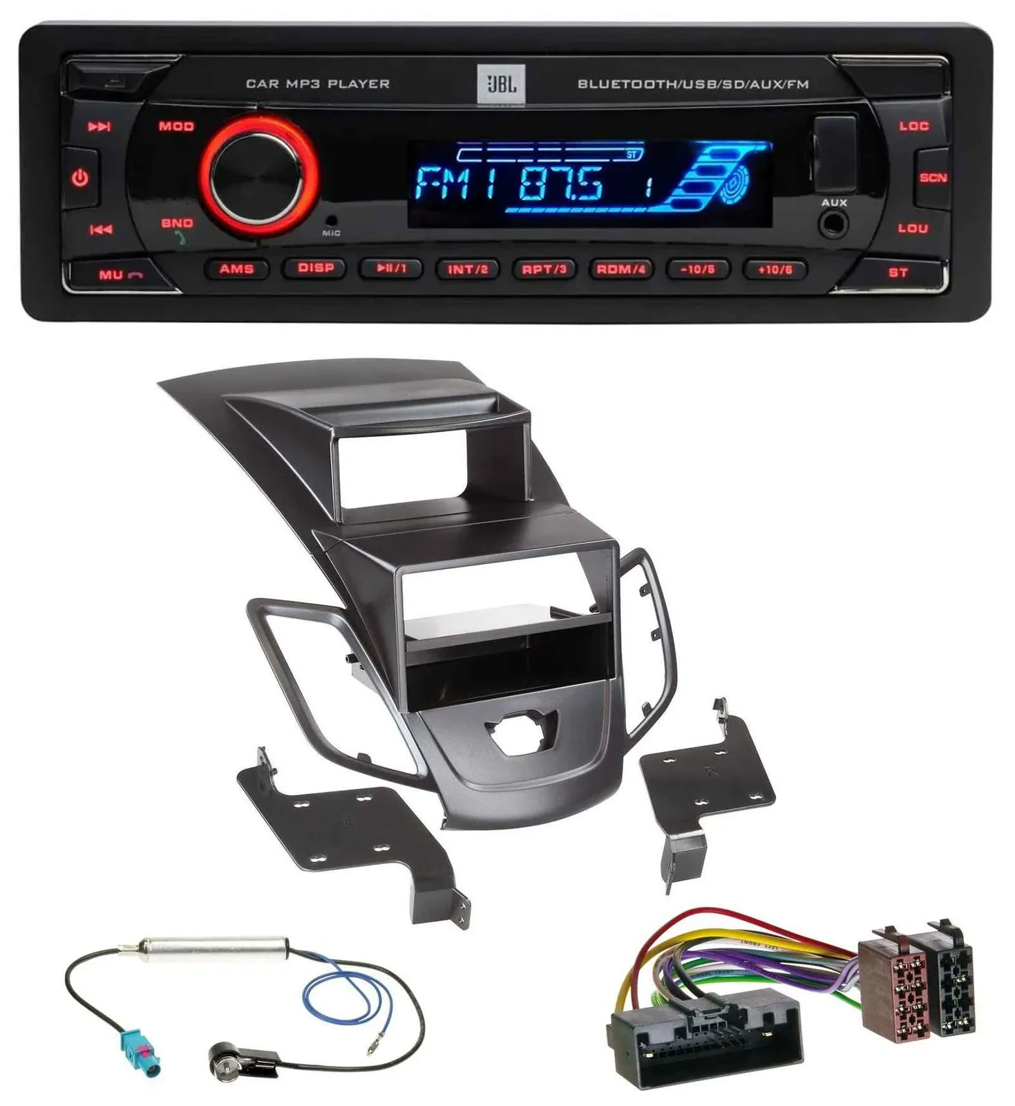 JBL AUX MP3 USB Bluetooth SD Autoradio für Ford Fiesta 10-17 Display schwarz