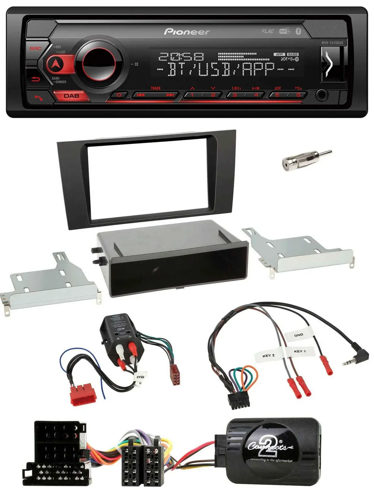 Автомагнитола для Audi A4 B5 1999–2001 Pioneer USB, DAB, Bluetooth, совместима с BOSE и управлением на руле