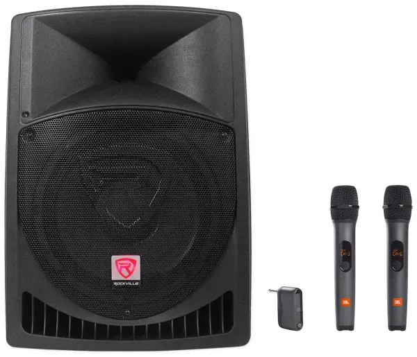 Rockville RPG12 12" 800w Powered 2-Way DJ PA Speaker+2) JBL Wireless Microphones