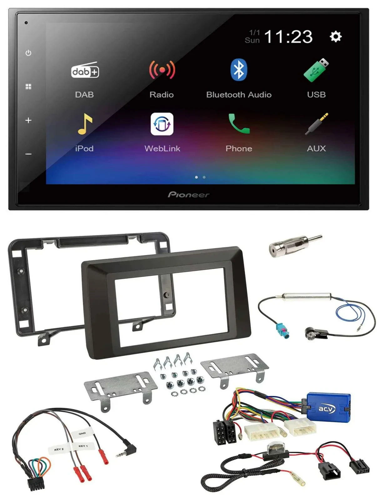 Автомагнитола для Dacia Duster (с 2021) Pioneer 2 DIN, USB, Bluetooth, DAB, поддержка управления на руле