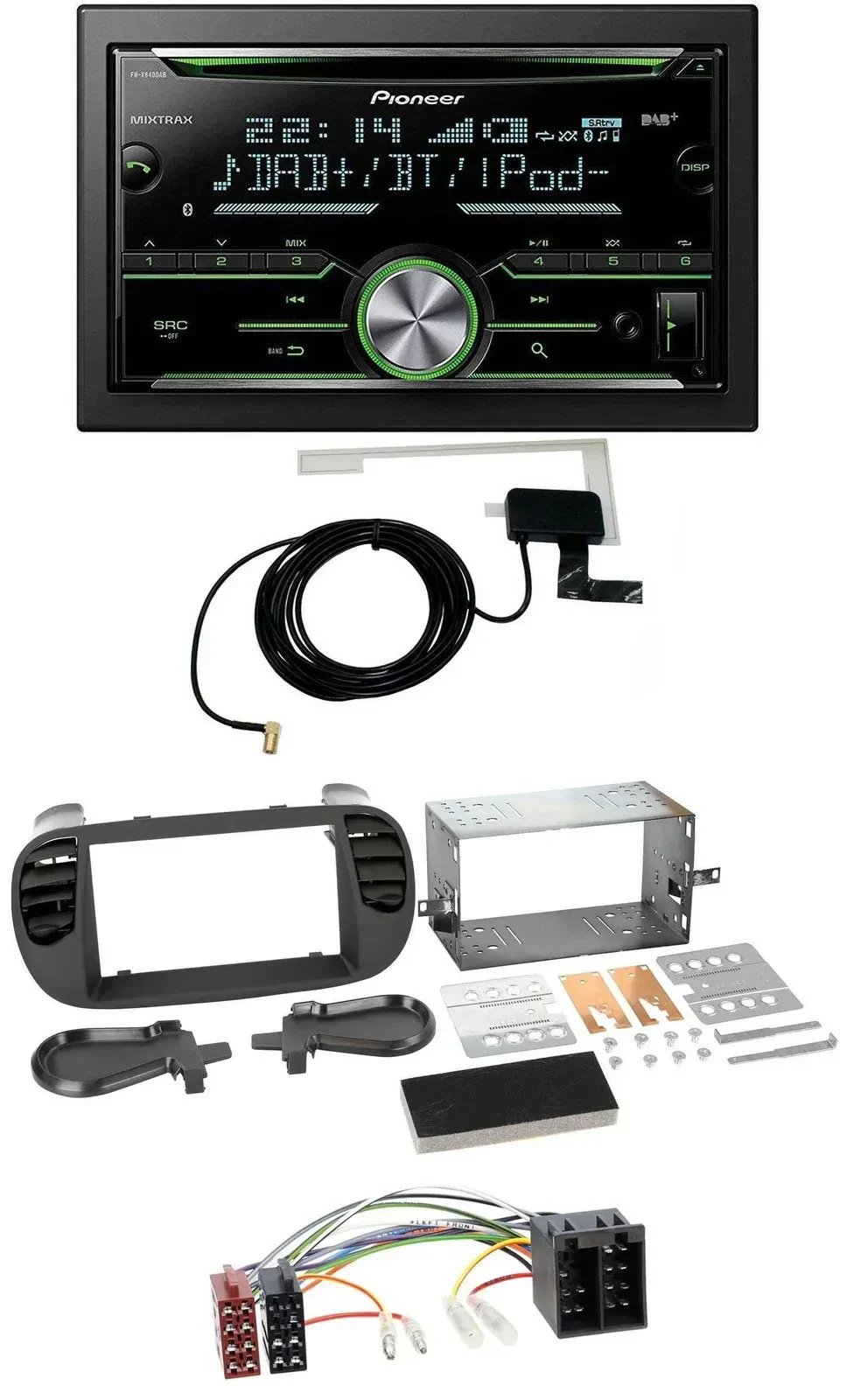 Автомагнитола Pioneer CD USB MP3 Bluetooth 2DIN DAB для Fiat 500 (до 2012), черный