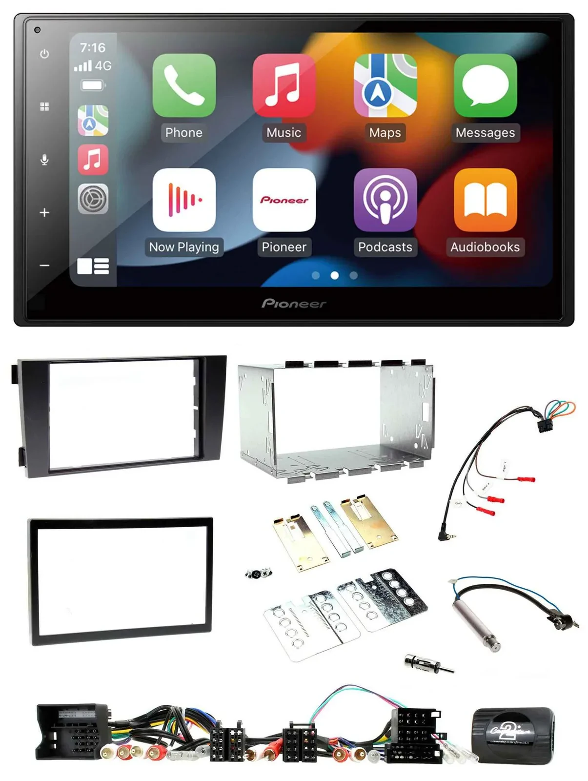 Автомагнитола Pioneer 2 DIN DAB, Bluetooth, USB, поддержка кнопок на руле, для Audi A6 C5 (2001–2004)