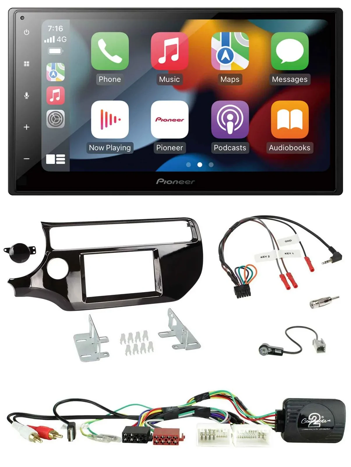 Автомагнитола для Kia Rio UB (с 2015) Pioneer 2DIN, DAB, Bluetooth, USB, управление с руля